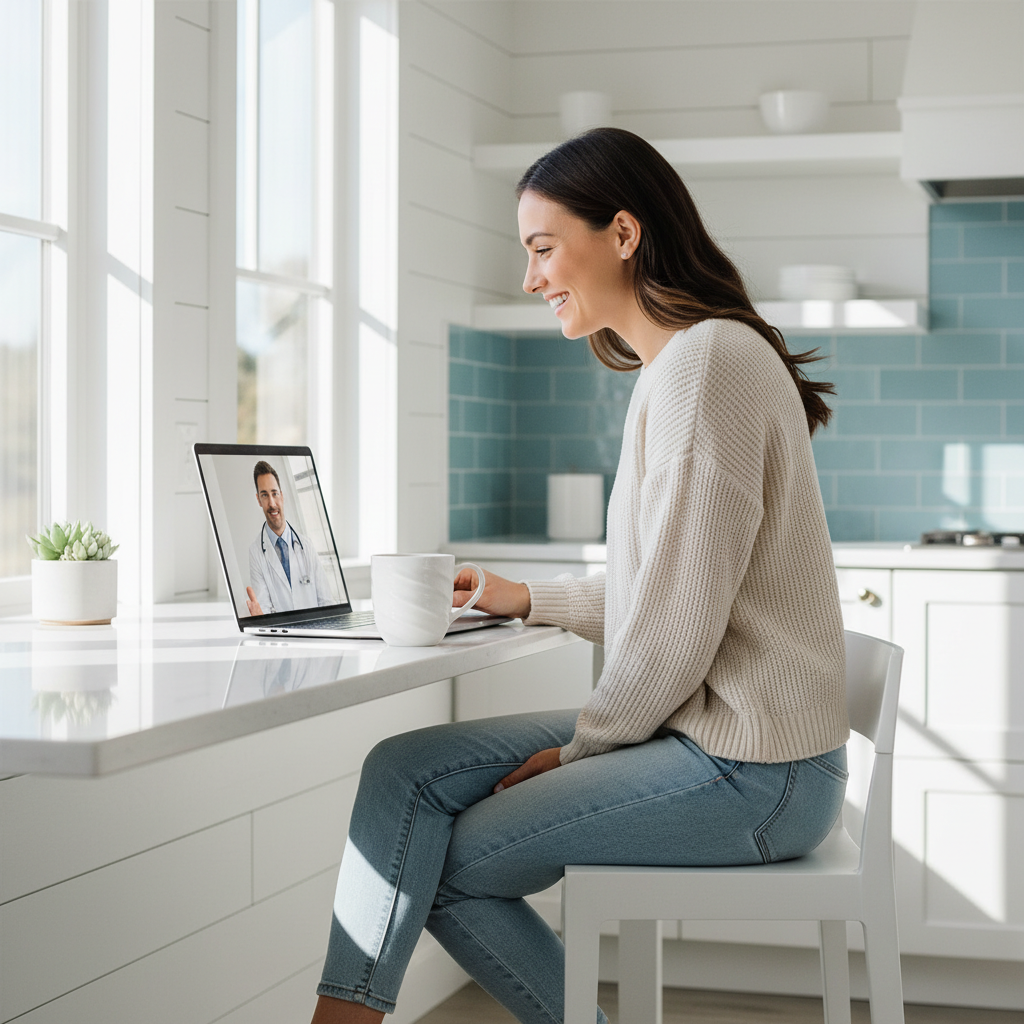 Employee on a telehealth video call at home